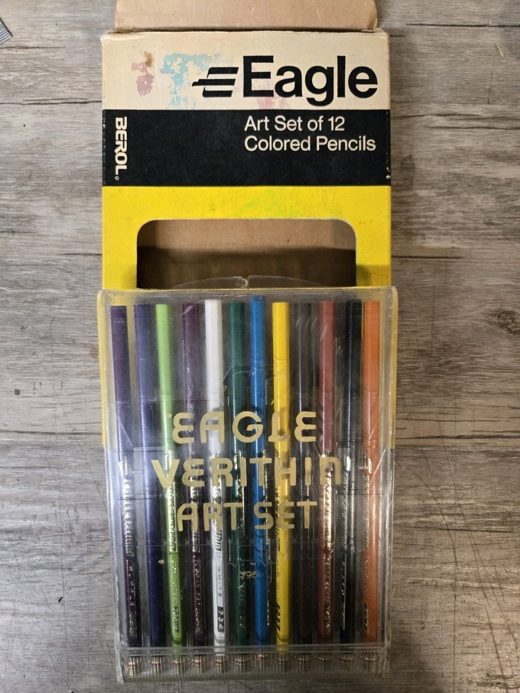VTG Eagle Verithin Art Set 796 - 12 UNSHARPENED Colored Pencils Broken Case