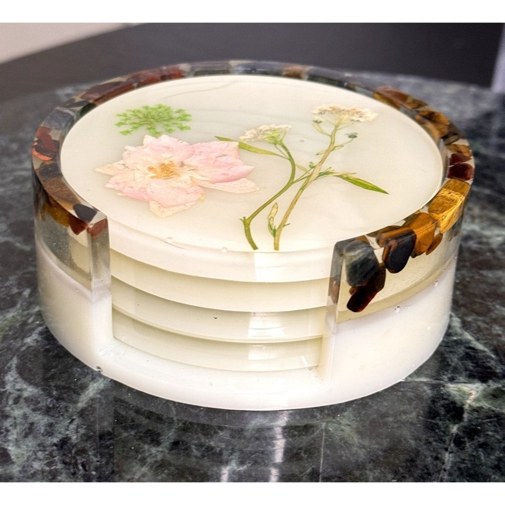 Flower Coaster Set (Set Includes 4 Coasters & Holder)