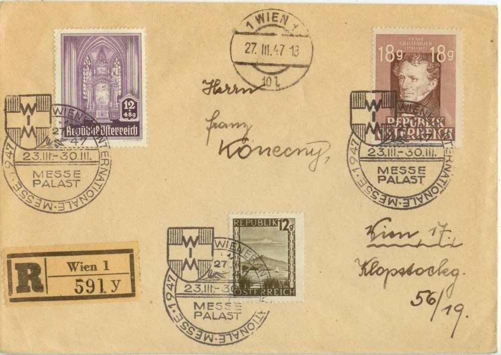 March 27 1947 Vienna Austria Registered event cover