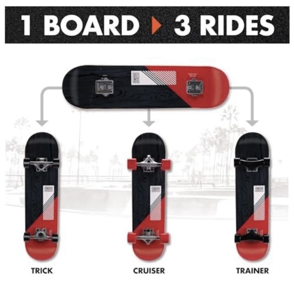 SWCH Board 3-in-1 Complete Skateboard – Trick, Cruiser & Trainer Set