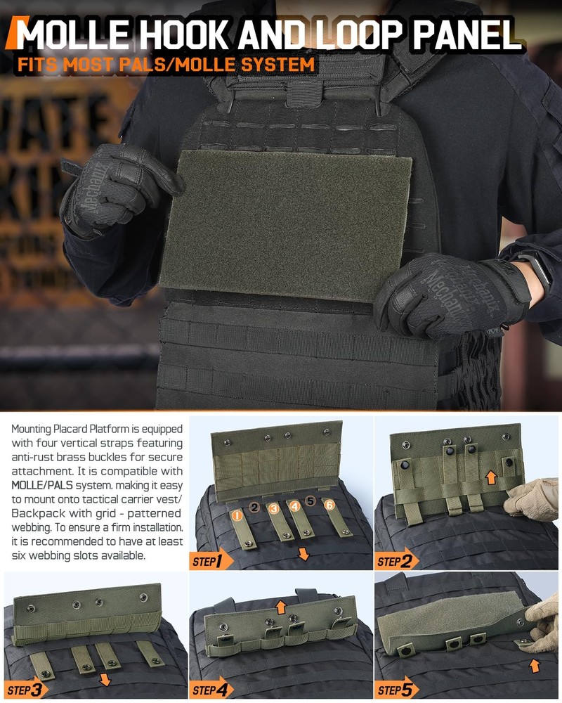 Molle Hook&Loop Panel, Mounting Placard Platform for Hook-Backing Pouch,Tacti...