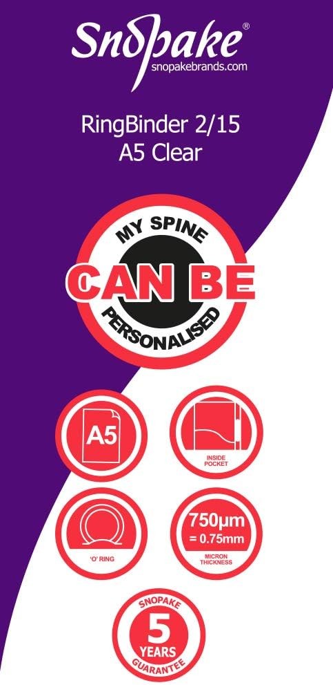 Snopake A5 2 O-Ring 15mm RingBinder - Clear Ref: 10108 1 Transparent