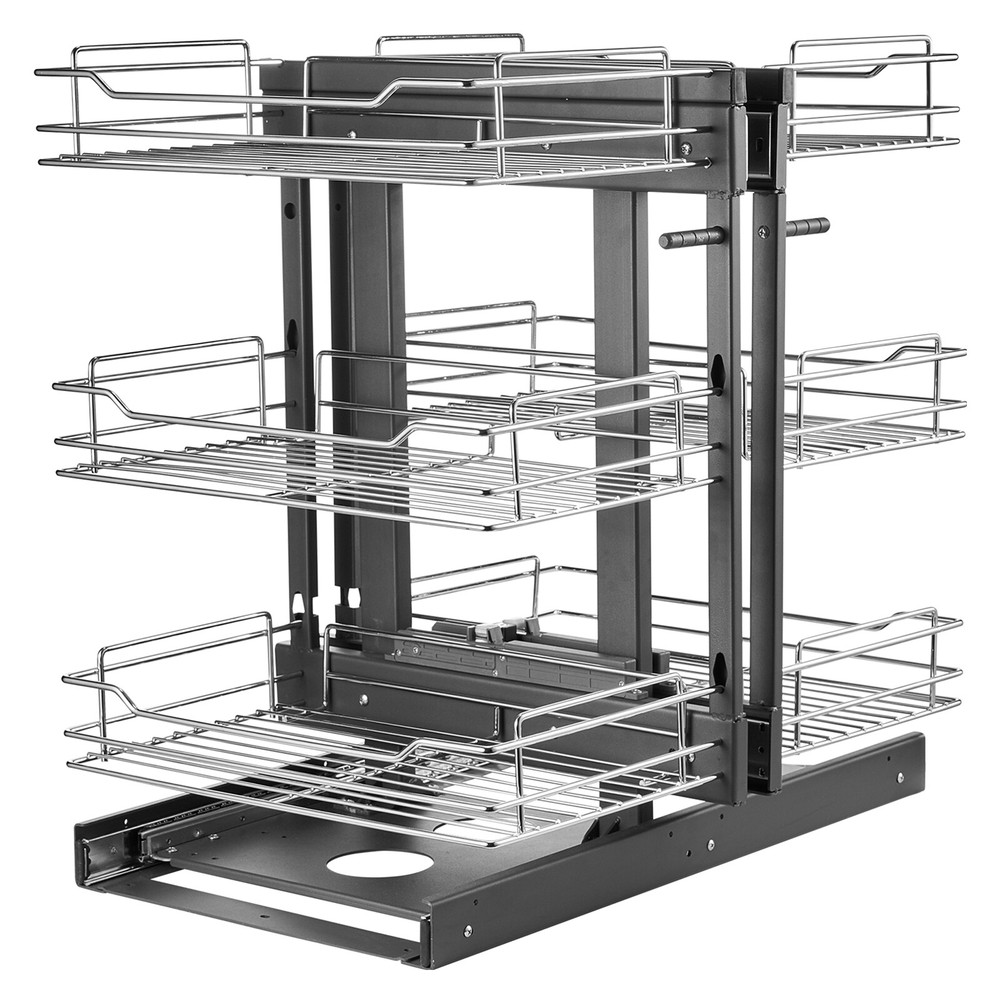 3 Tier 6 Shelf Blind Corner Pull Out Organizer Chrome Kitchen Cabinet Basket