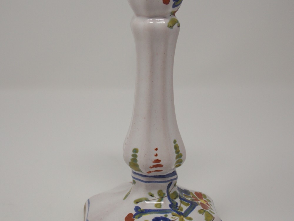 FLORAL CANDLE HOLDER - HAND PAINTED - SIGNED - ITALY - Unknown Maker