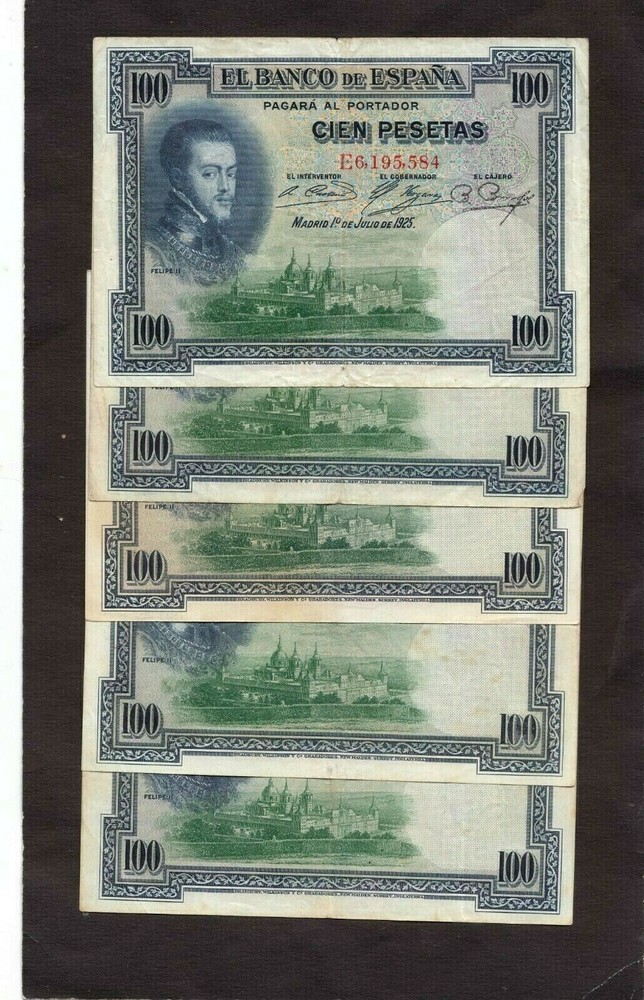 Spain 100 Pesetas P-69c 1925 VF x 5