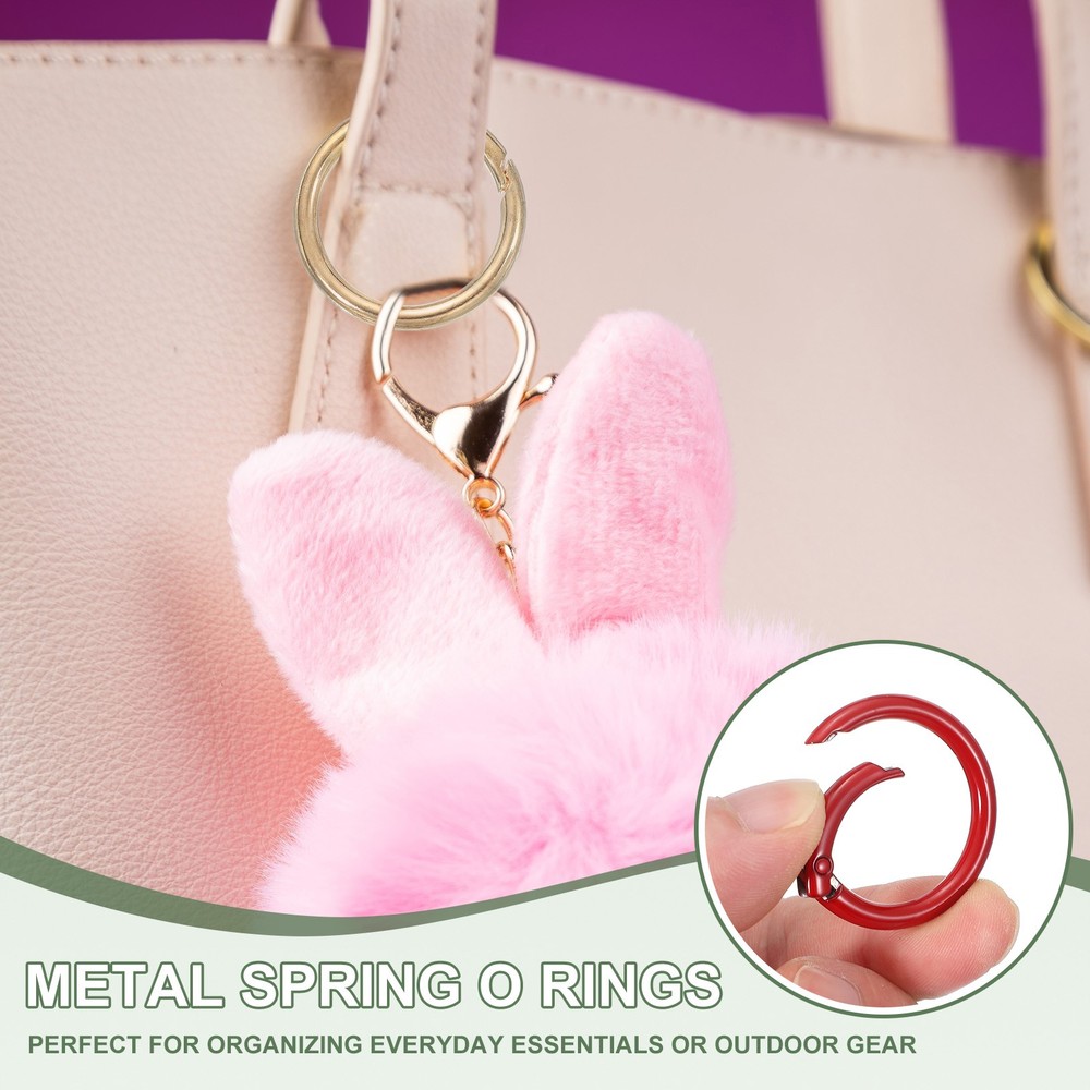1" Spring O Rings, Spring Snap Keyring for Handbag, 12 Pack White