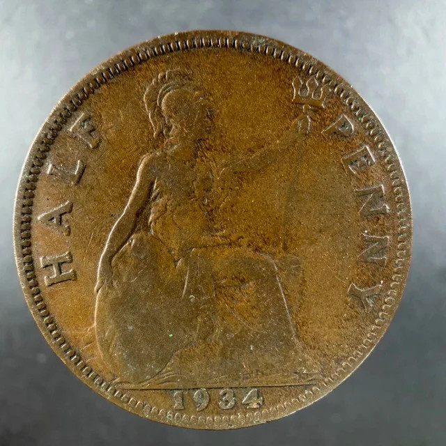 1934 Great Britain Half Penny Bold Design