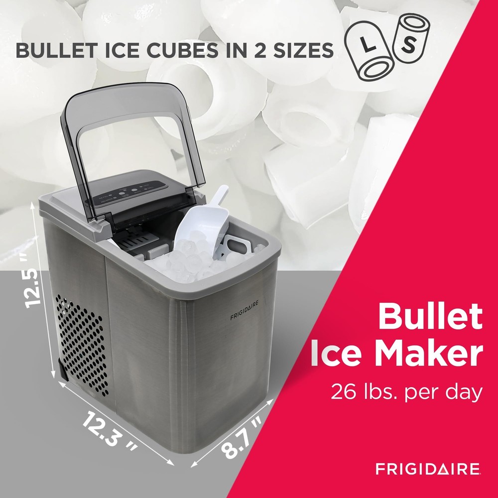 Frigidaire Countertop Ice Maker Compact Machine 26 lbs per day Stainless
