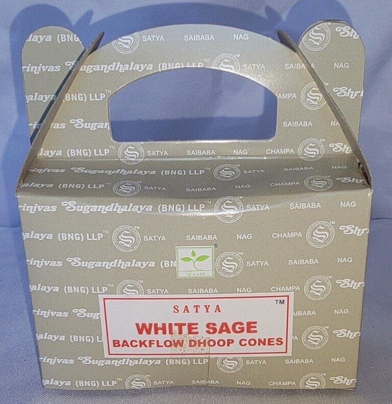 Satya Backflow Incense Dhoop Cones 24pc. Box (White Sage) - US Seller