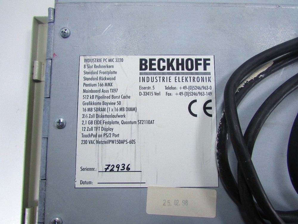 BECKHOFF PC MIC MIC 3220 INDUSTRIAL COMPUTER TFT DISPLAY