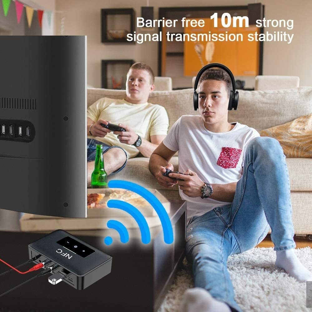 Bluetooth 5.0 Receiver Transmitter Wireless 3.5mm AUX NFC to 2 RCA Audio Adapter