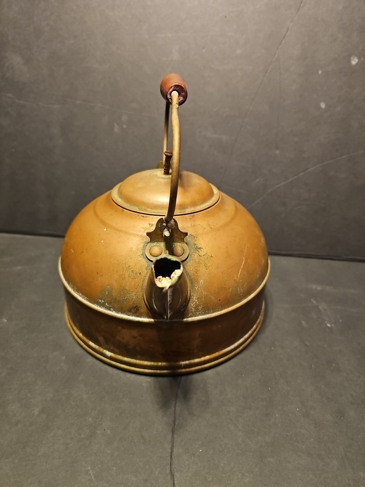 Vintage Copper Tea Kettle Wood Handle