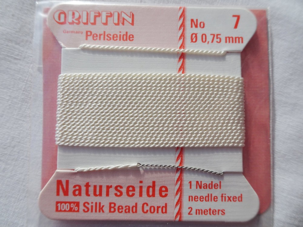 THREE Cards Griffin 100% Silk Thread Cords W/Needle Size 7 White G48 DNG