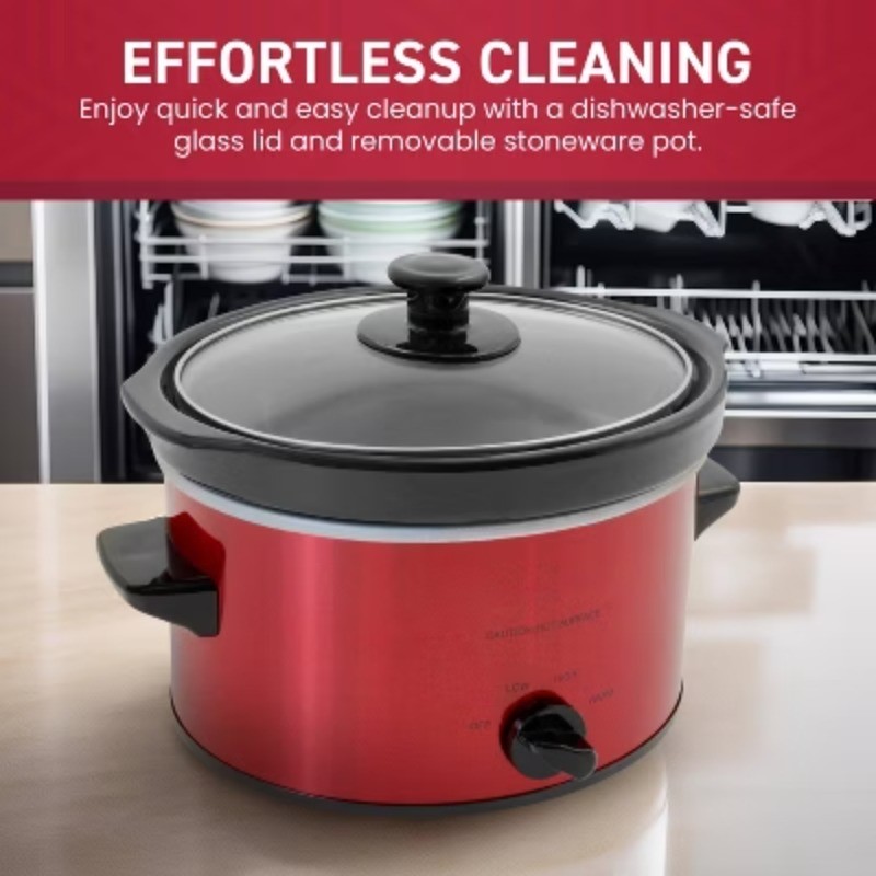 2qt Red Slow Cooker Oval Mini Crock Pot Adjustable Settings Keep Warm New