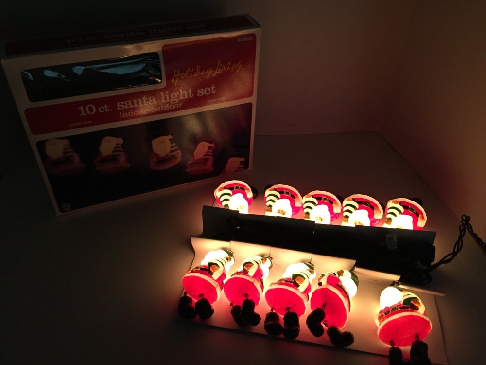 Santa String Lights Christmas Novelty Tree Plastic Blow Mold 10 Count