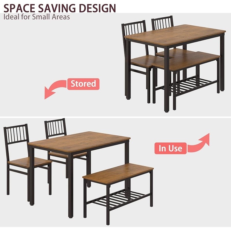 Multifunctional Dining Table Set W/ Chairs & Bench Easy Assembly Modern Design