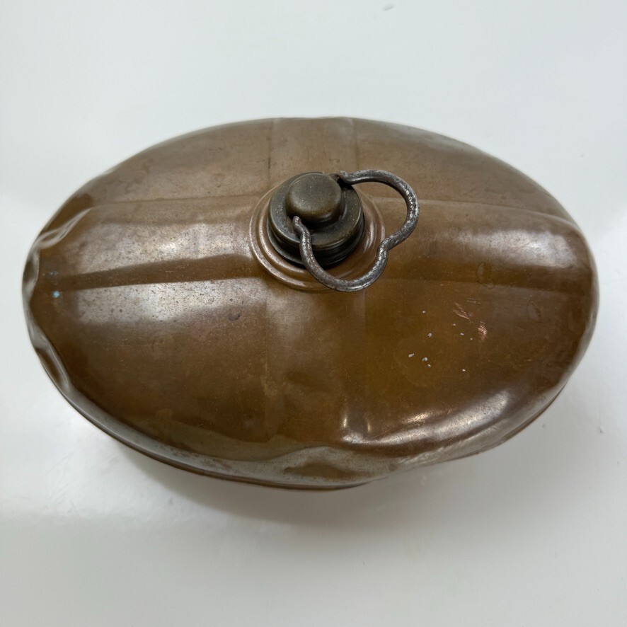 Antique Copper Bed Warming Pan Oval Lid With Handle 5" Tall 11.5" Long