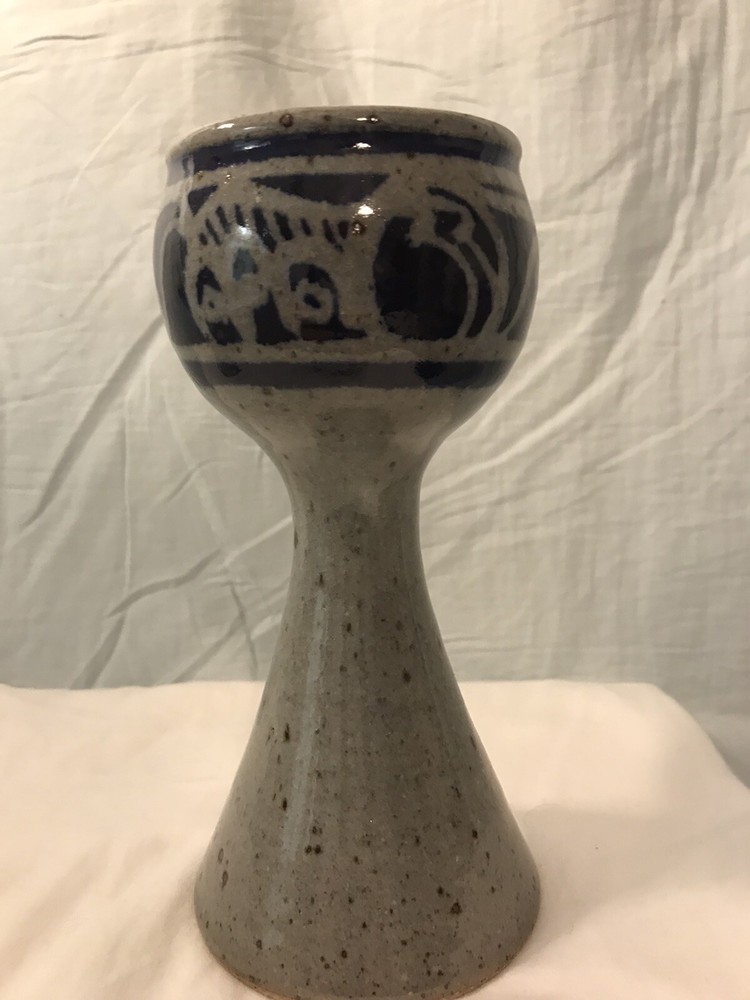 Mid century studio art stoneware pottery goblet 