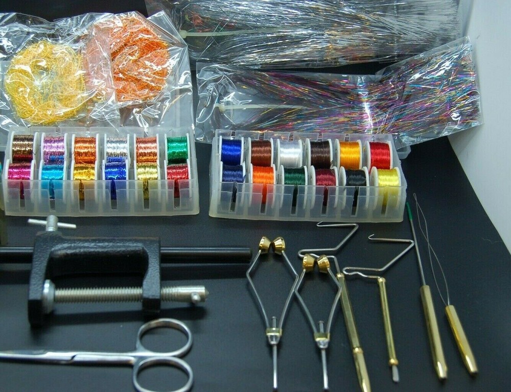 Fly Tying Tools Set, Thread, Tinsel, Floss, Vise, Hackle, Whip, Wire