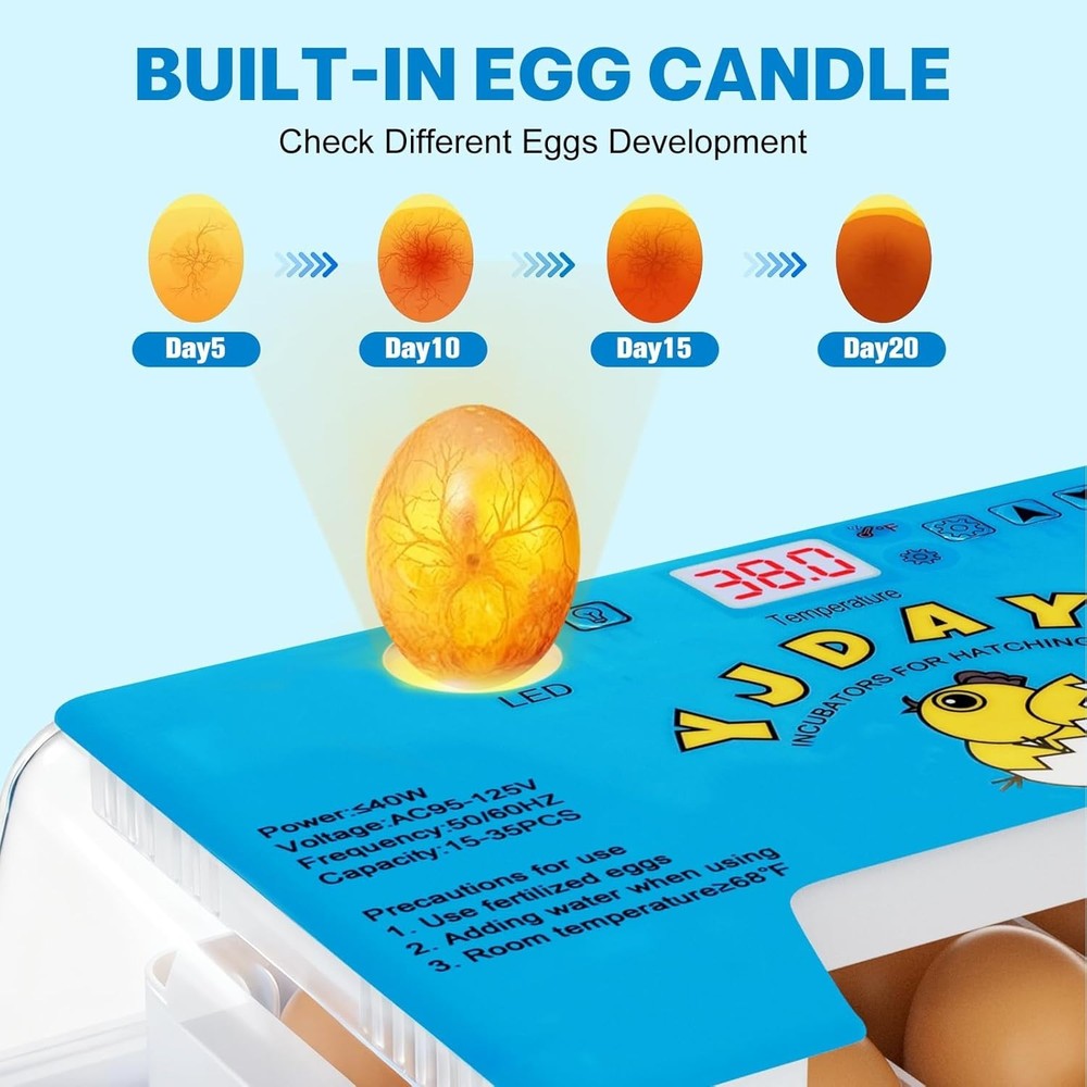 15-35 Eggs Incubator with Automatic Egg Turning and ℉Temperature Display LED ...