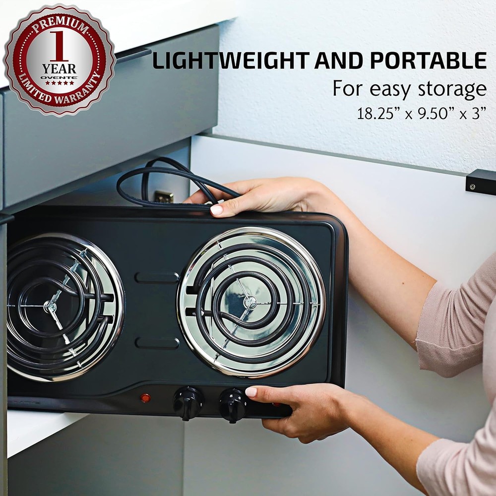 1700W Double Burner Stainless Steel Black
