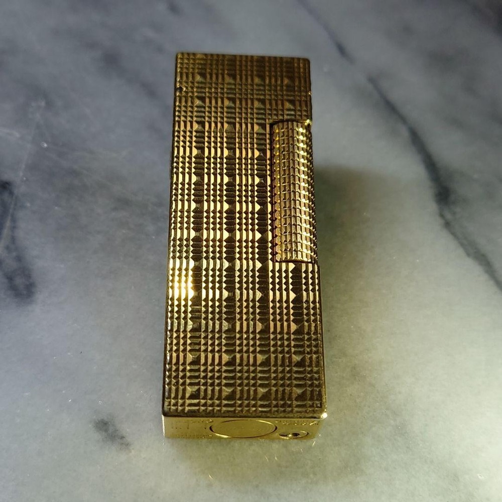 Vintage Dunhill Rolla gas lighter Gold lattice pattern working condition