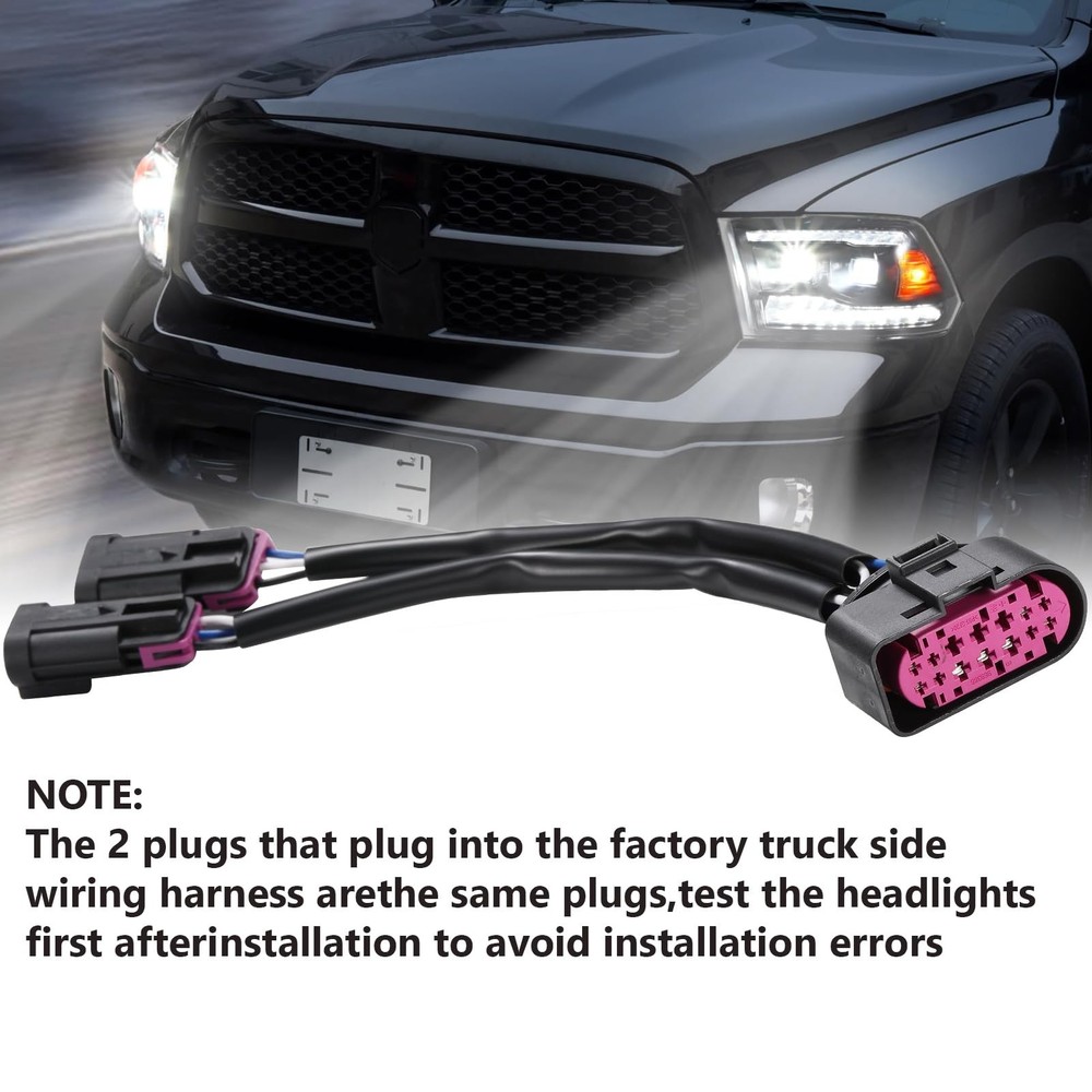 2Pcs Conversion Harnesses Quad Housing to Projector Headlight Fit for Ram Tru...