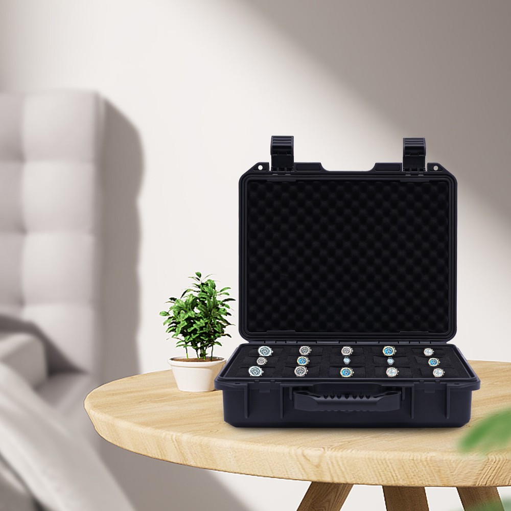 15 Slots Plastic Suitcase Display Storage Case Waterproof Watch Storage Box Case