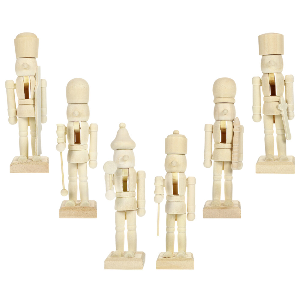 6pcs Nutcracker Christmas Decoration Wooden Nutcracker Ornament DIY Paintable
