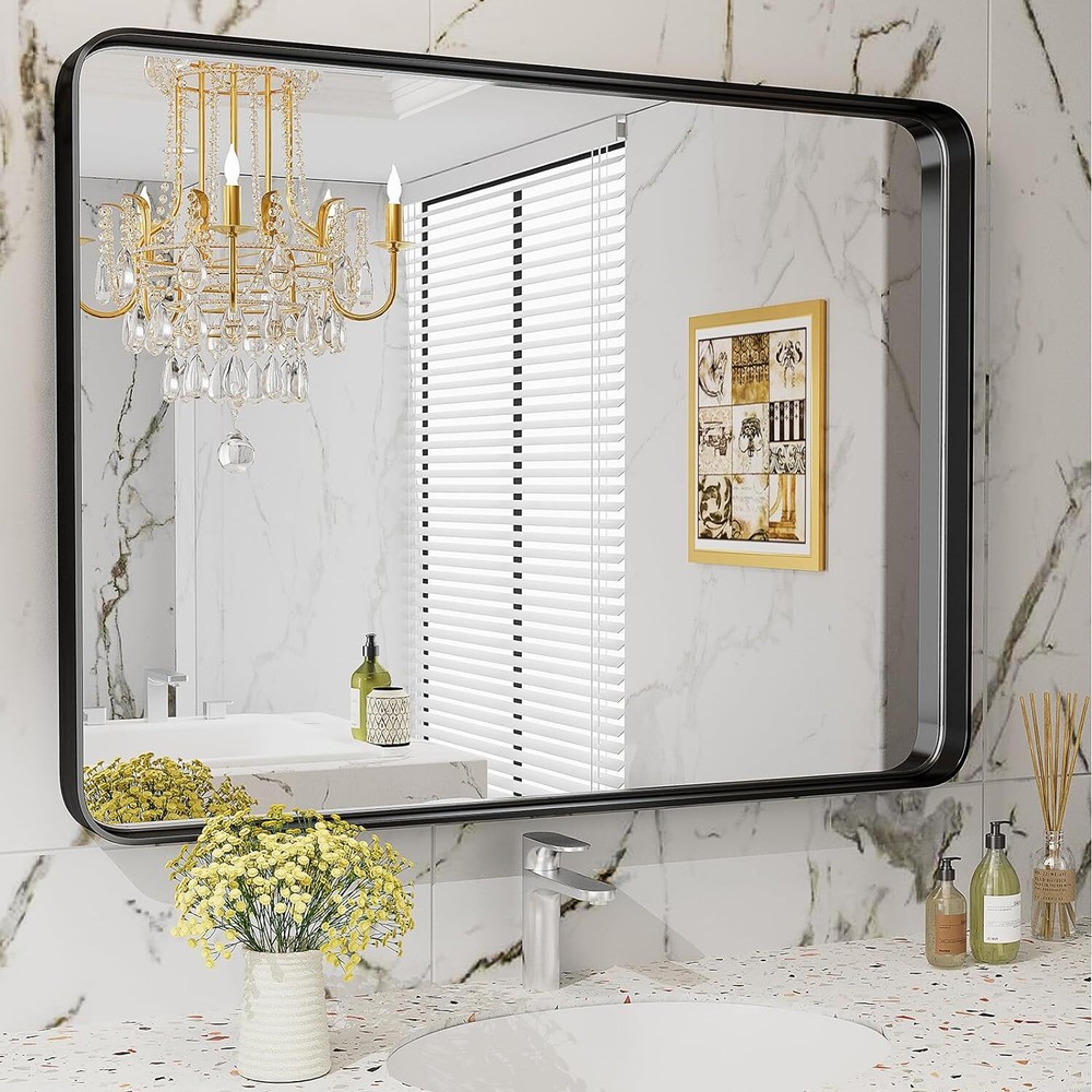 Wall Mounted Makeup Mirror with Black Framed for Vanity Bathroom Makeup Mirror