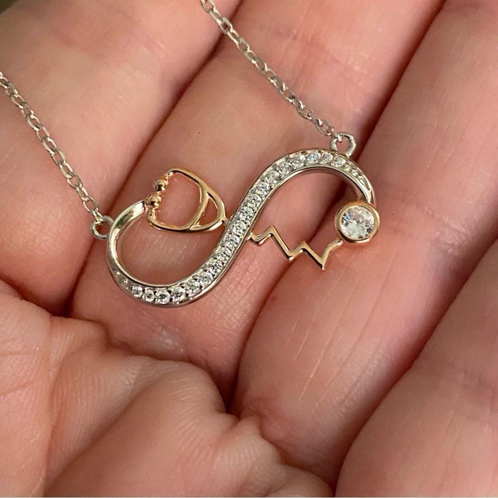 Stethoscope Infinity Sterling Silver CZ Necklace