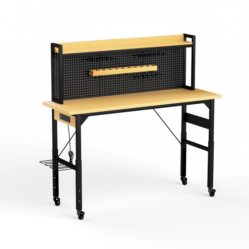 71''Adjustable Workbench with pegboard, Heavy Duty Wooden Desktop Workbench