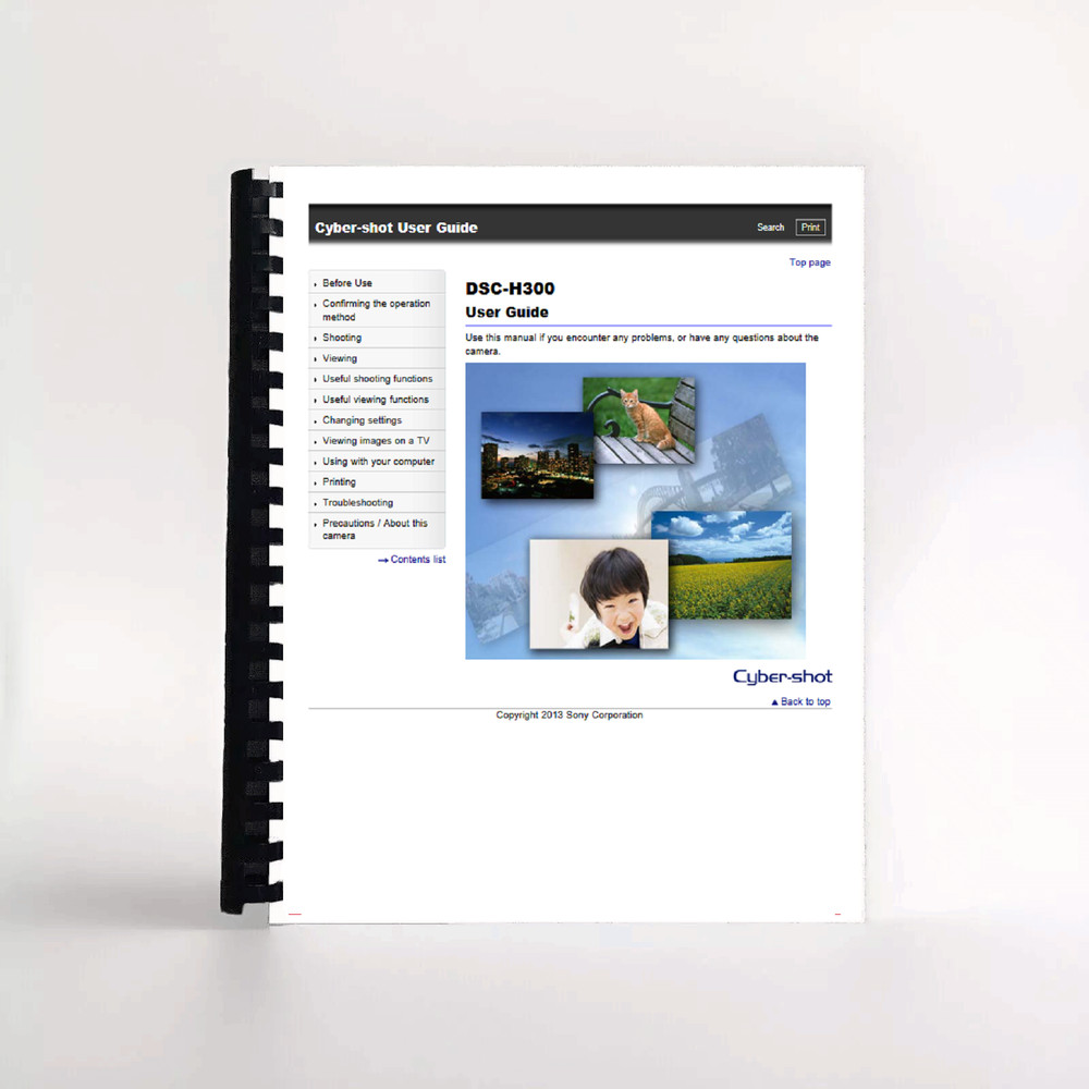 Owners Manual for Sony DSC-H300 Camera