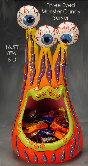 Ceramic Bisque ~~Ready to Paint ~~Three Eyed Monster Candy Server
