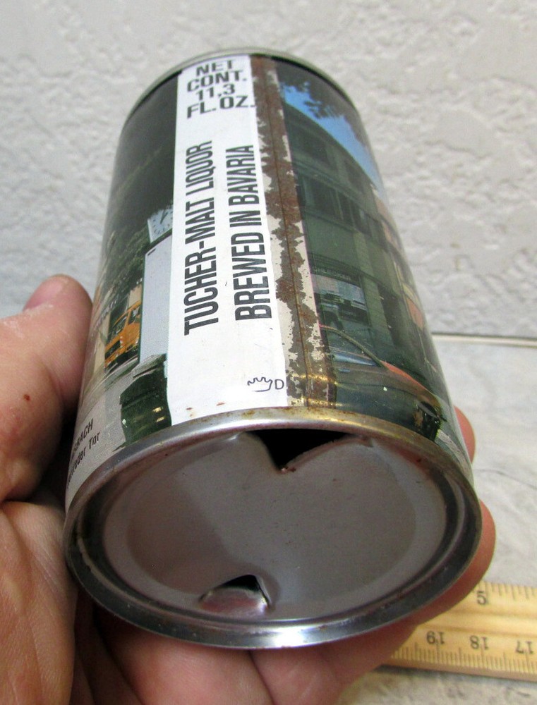 Turcher Bavaria 11.3 oz empty pull tab style top tin beer can, great colors
