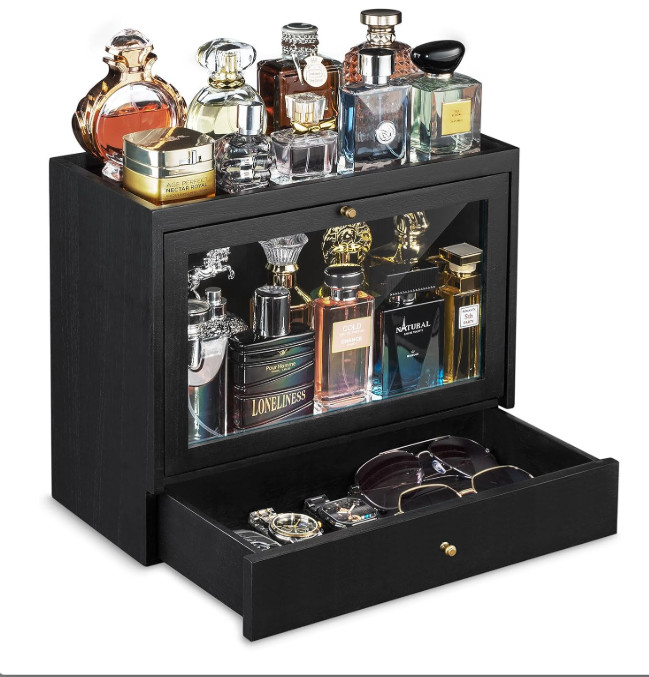 Cologne Organizer for Men – Solid Wood Perfume Holder with Drawer,Large Capacity