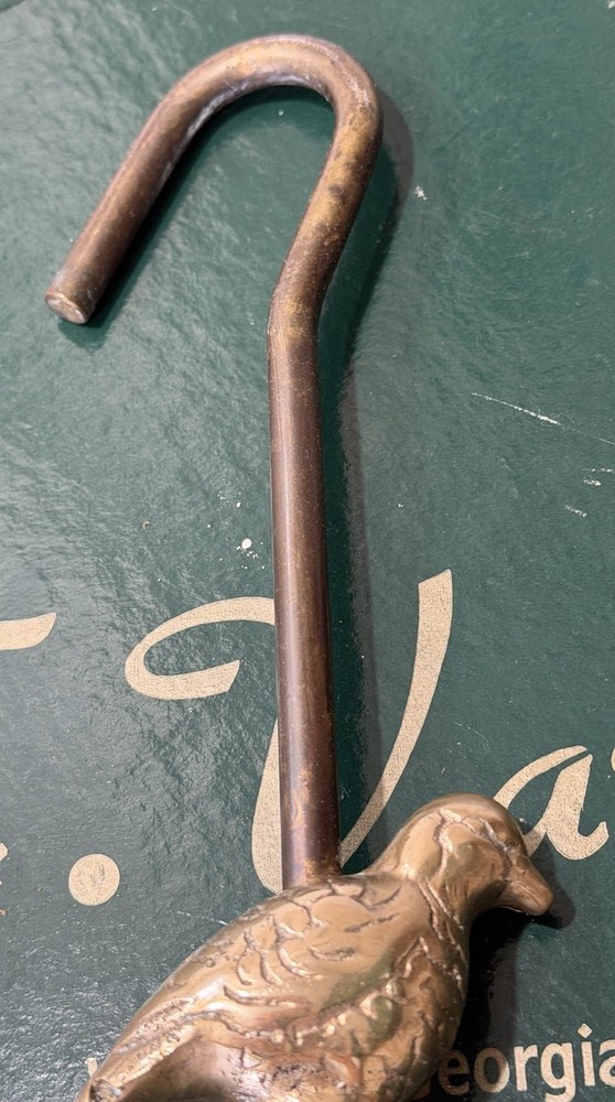 Vintage Solid Brass Bird Peasant Fireplace Damper Pull Hook - Decor Functional