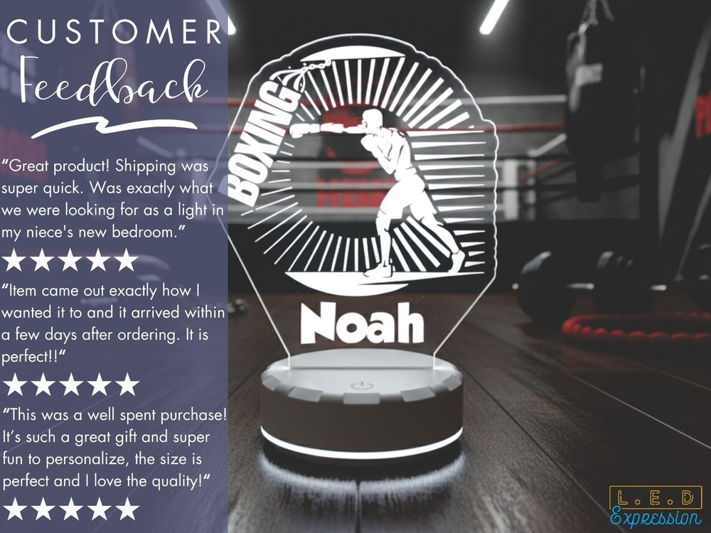 Personalized Boxing Night Light - Custom LED Lamp Gift for Fighter Training