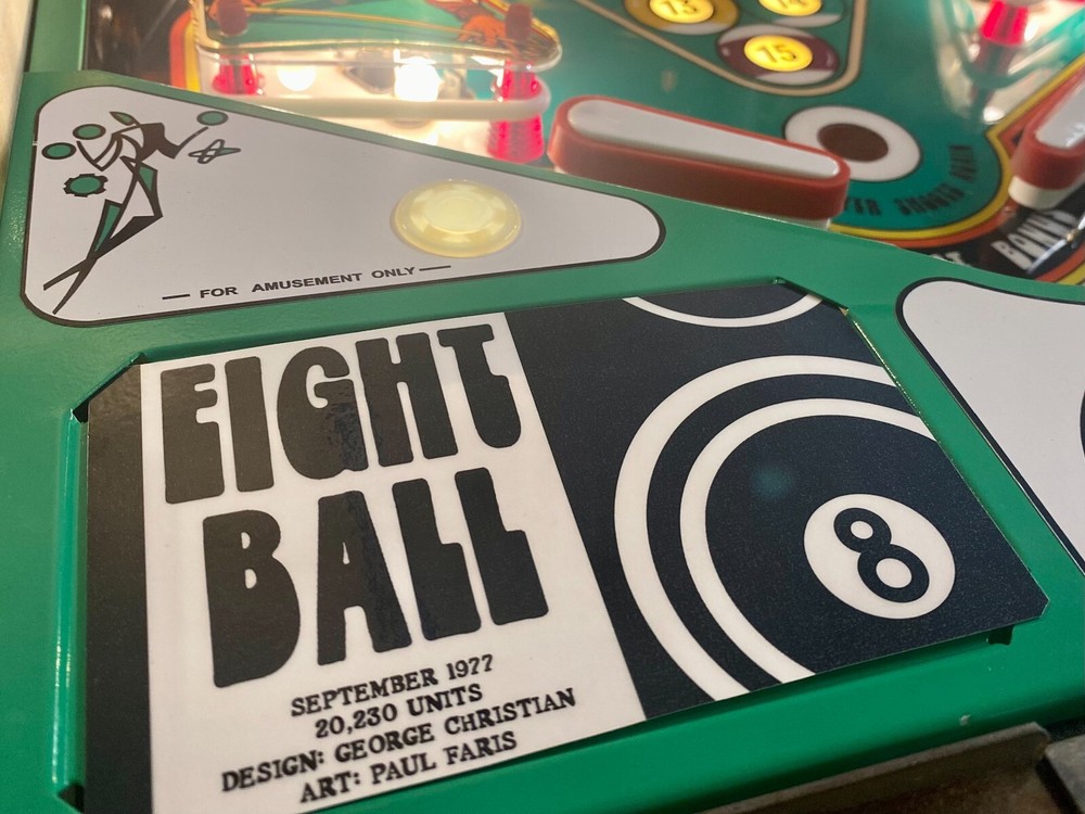 Eight Ball Pinball Custom Apron Cards Set Instruction Rules Black & White