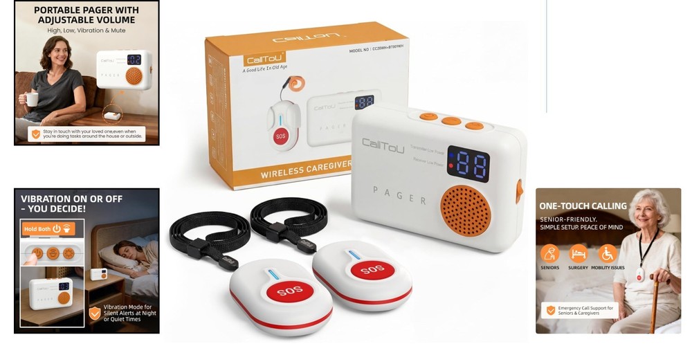 Vibration Call Bell System - 2 Waterproof Buttons, Expandable Caregiver Solution