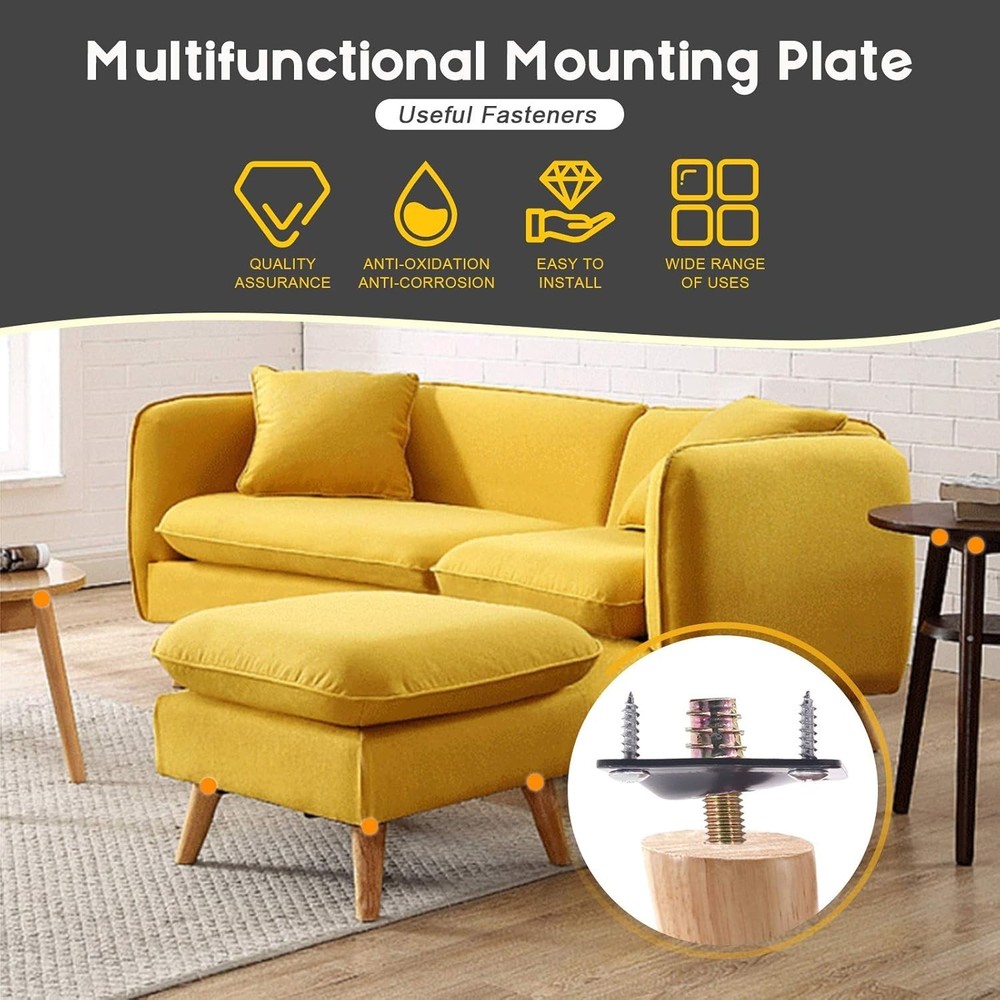 Durable Black Flat & Angled Leg Mounting Plates for Sofas - Easy Install Kit