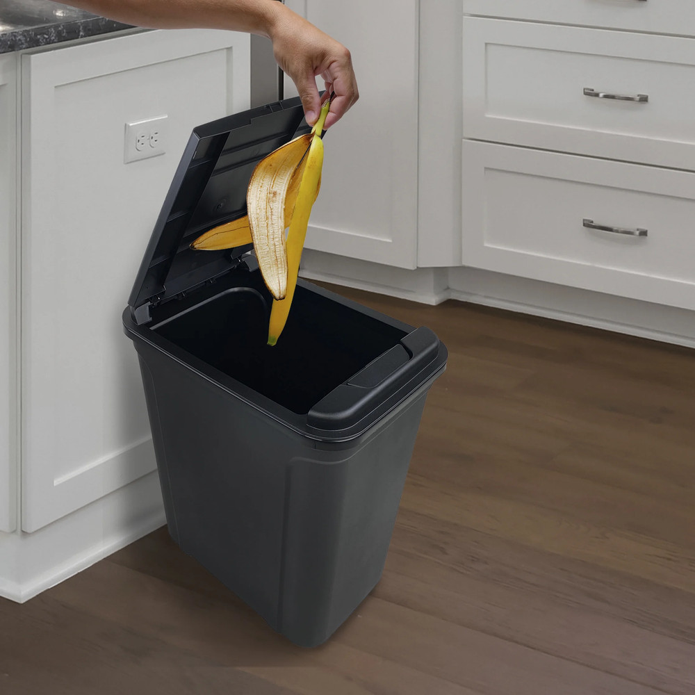 Kitchen Trash Can, 7.6 Gallon Plastic Garbage Bin with Touch Top Lid, Black