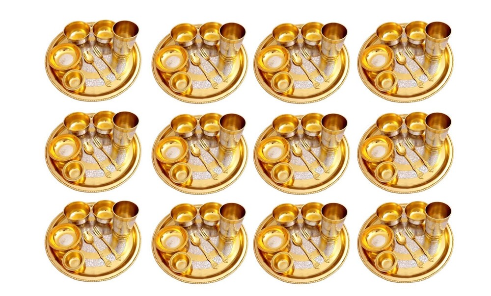 Brass Dinner Set, Elegant Handcrafted Brass Tableware for Luxurious Dining Set