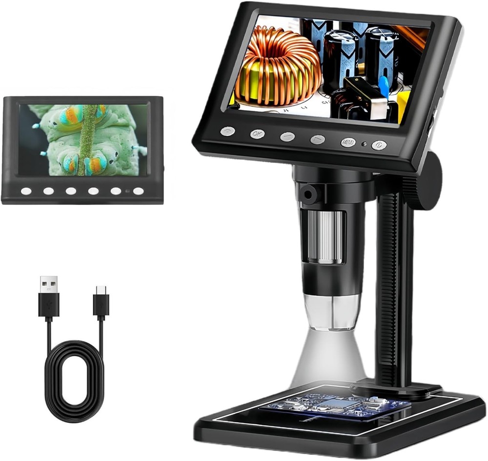 Digital Microscope with 4.3" LCD Screen, 1000X USB Coin Magnifier, Black