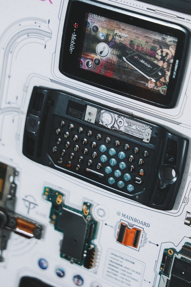 Disassembled T-Mobile Sidekick Phone Frame Art
