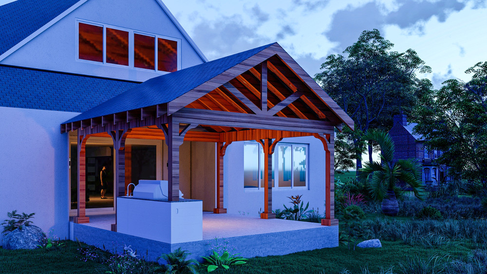 15’x16’ Cedar Canopy DIY Plans – Post Layout, Elevations, 3D Views, Roof Framing