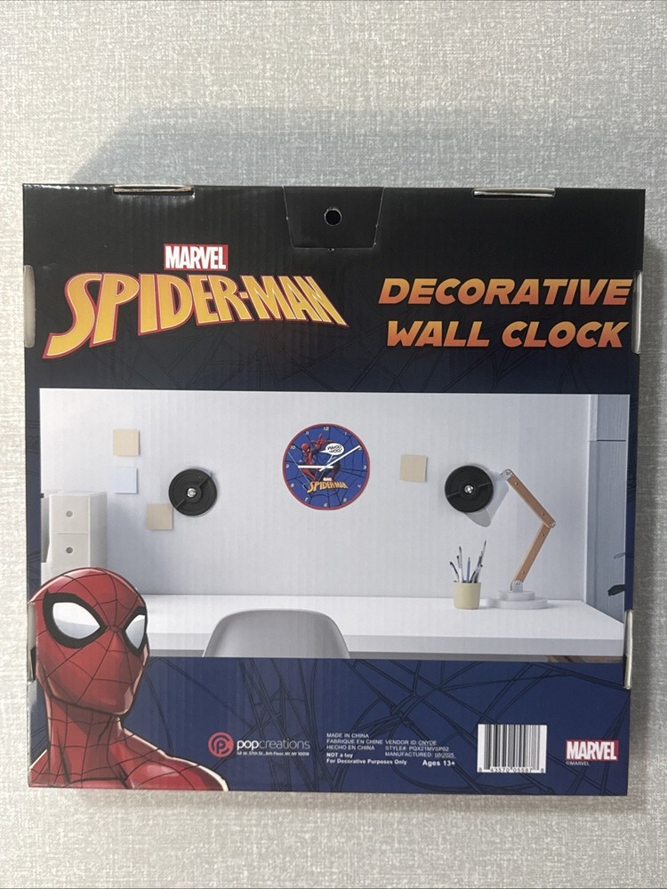 12 Inch Marvel Clock Battery Operated Featuring Spider-Man ,