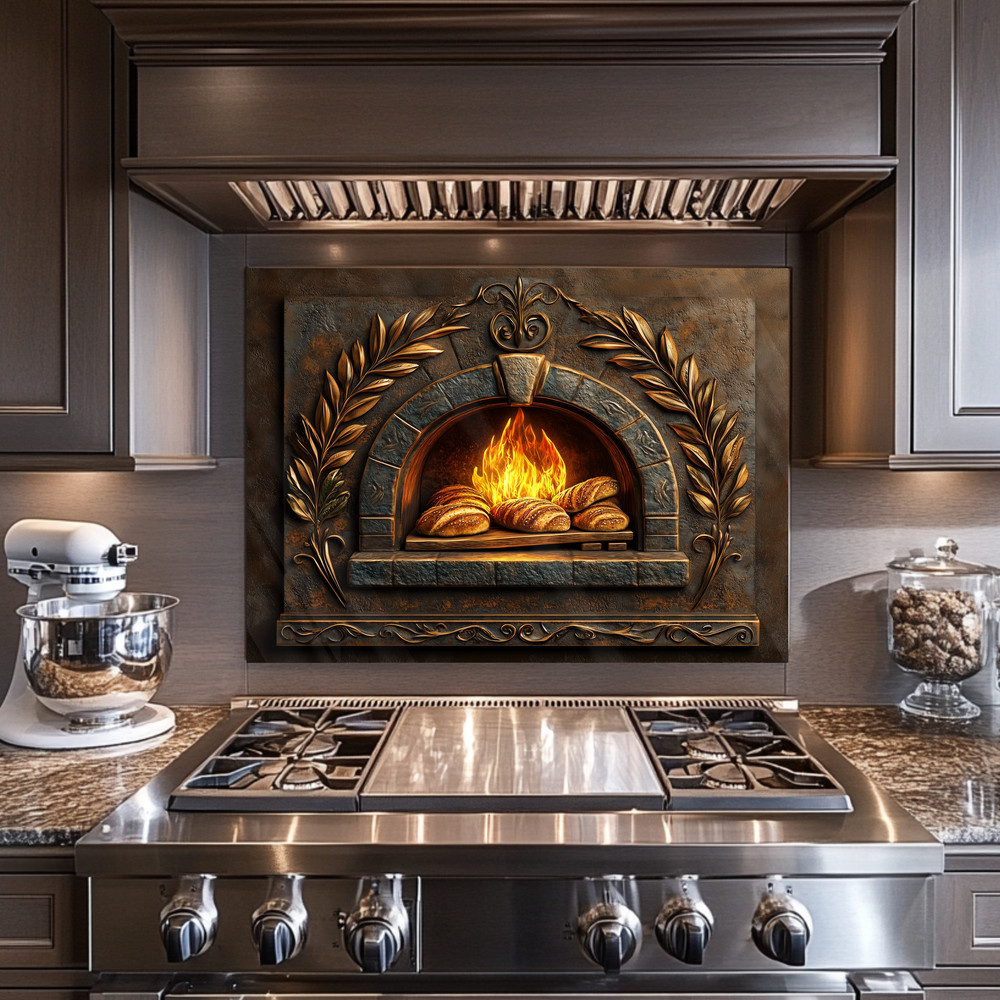 Rustic Pizza Oven Backsplash, Bread Oven Kitchen Decor, Pizzeria Wall Art