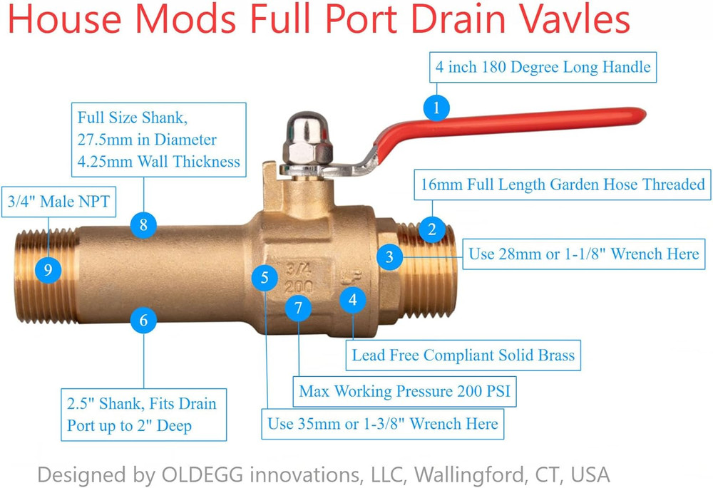 HMP012 Full Port Water Heater Straight Drain Valve LF Compliant Brass 3/4" MNPT
