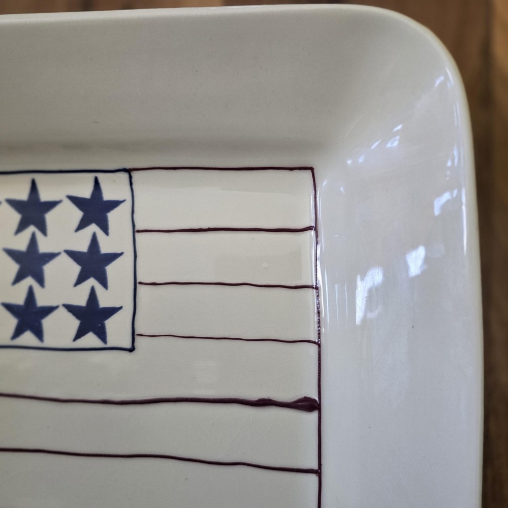 Vintage Hartstone American Flag Baking Dish Rectangular White Ceramic USA 1990